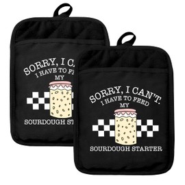 HUGANE Funny Oven Mitts Set, Funny Baking Gifts for Women, Sorry I Can't I Have to Feed My Sourdough Starter Heat Resistant Kitchen Oven Gloves for Baking and Cooking,Pot Holders