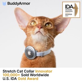 BuddyArmor Safety Cat Collar Pro Airtag Holder Set, US IDA Gold Award Cat Collar with Snap, Non Breakaway Elastic Release Cat Airtag Collar Airtag Case for Small Medium Large Cats (Olive, S)