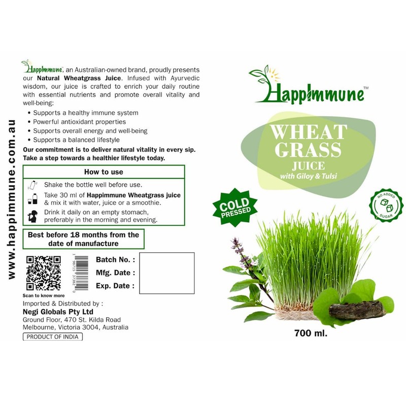Wheatgrass Juice, Cold Pressed, No Added Sugar, No Added Flavour,