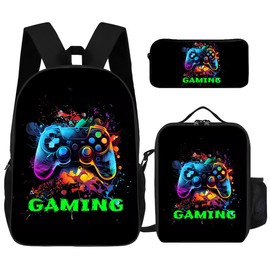 NELAGTR 3-Pcs Backpack School Bag Set For Boys And Girls Travel Study Backpack And Lunch Box And Pencil Bag (Game Backpack)