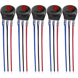 CESFONJER 12V 20A Auto Rocker Waterproof Toggle Switch LED Lighting Switch for Car, Truck, Race Car, RV, Marine (Red 5pcs LED Rocker Switch+16AWG Wire)