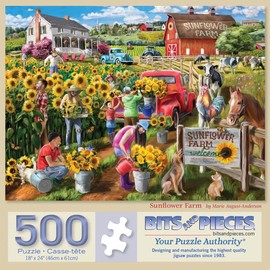Bits and Pieces - 500 Piece Jigsaw Puzzle for Adults - 18" x 24" - Sunflower Farm - 500 pc Fall Autumn Harvest Jigsaw by Marie August-Anderson