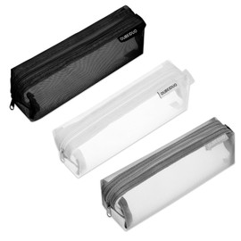 simarro 3Pcs Mesh Makeup Brush Bag, Small Clear Cosmetic Bags Portable Zippered Pencil Case Organizer Stationery Storage Bag Mesh Zipper Pouch for Office Supplies Cosmetics Travel Accessories