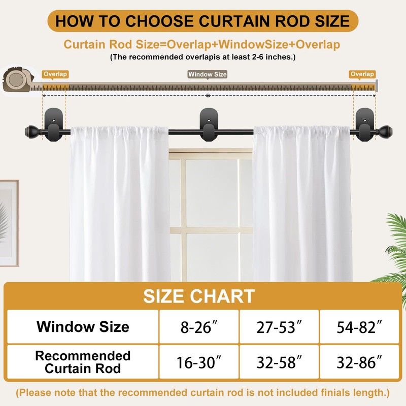 KAMANINA Curtain Rods No Drilling for Windows 32 to 86
