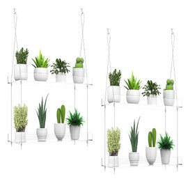 2-Pack Hanging Clear Plant Shelves for Windows, Acrylic Window Wall Plant Stand Shelf for Kitchen Indoor Gardens, Flower, Herb, Seedling Organization, and Pots Display, 16 Inch per Tier