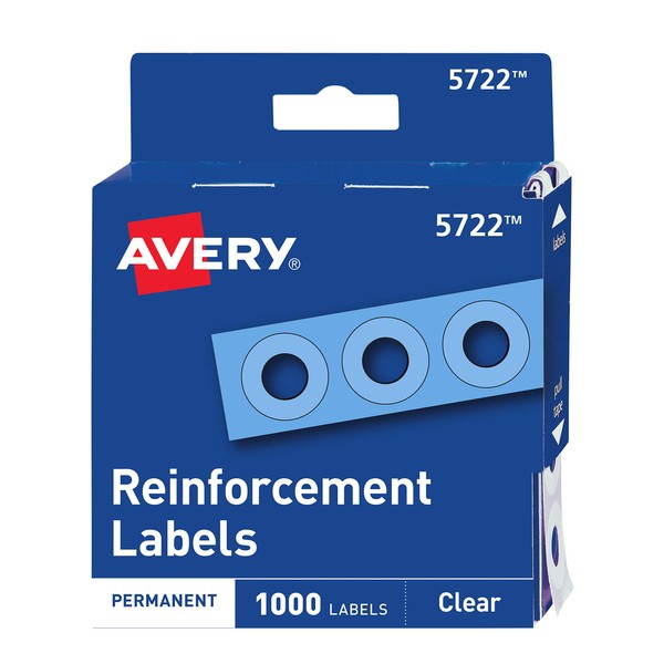 Avery Self-Adhesive Hole Reinforcement Stickers, 1/4" Diameter Hole Punch Reinforcement Labels, Clear, Non-Printable, 1,000 Labels Total (5722)