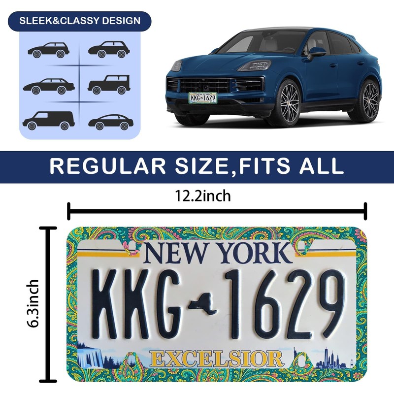Boho Green Floral License Plate Frame - Unobstructed Narrow-Edge 2