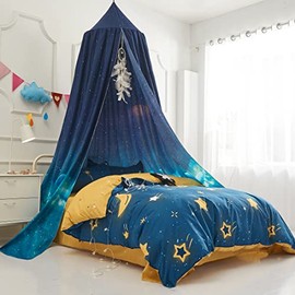 Mengersi Bed Canopy for Boys Kids,Starry Sky Gradient Reading Nook Castle Hanging House Princess Castle Bedroom Decoration (Dark Blue)