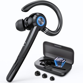 PRTRFLC Bluetooth Headset with Microphone,V5.4 Bluetooth Earpiece with Charing Case 150H Standby Time Hands Free Headset with Noise Canceling for Work Business Office Trucker(Black)