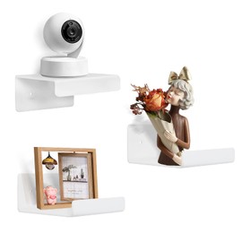 Douildhaiy 3 Pack Acrylic Small Shelf for Wall Storage,4'' Mini Adhesive Shelf for Living Room,Bathroom,Bedroom,White Color (Adhesive&Drilling)