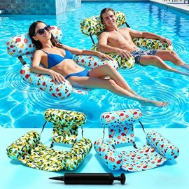 Inflatable Pool Floats for Adults ，2 Pack Floating Lounge Chair & Pool Noodle, Thickened Durable Design with Air Pump, Ideal for Summer Pool Parties, Beach & Lake Relaxation