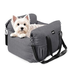 Gulokoka Dog Booster Car Seat for Small Dogs with Heavy Duty Safety Belt and Lock, Waterproof Detachable Dog Travel Bed for Car with Storage Pocket Up to 25lbs, Memory Foam Filling for Max Support