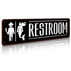 SOYAVE Funny Mermaid Pirate Vintage Restroom Door Sign Bathroom Decor Use for Nautical, Mermaid, Pirate, Beach, Ship Themed Wall Decor, 4" by 16"