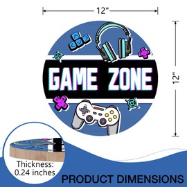 Deroro Game Zone Front Door Sign, Video Gaming Controller Wood Door Hanger Game Room Boy Bedroom Decor, Wooden Wreath Indoor Wall Hanging Playroom Decoration for Kids Teen Adults Gamer Lovers