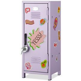 Vercraft Mini Locker with Lock Keys Stickers 10.8inch Small Storage Locker Desk Locker Metal Small Locker Miniature Storage Locker Functional Safe Metal Locker for Desktop Bedroom Home Office(Purple)