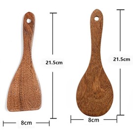 2 Pcs Wooden Rice Spoon Set Non Stick Rice Paddle Heat Resistance Serving Wooden Spoons Rice Paddle Natural Wooden Rice Kitchen Cooking Spoons for Mixing and Serving Rice