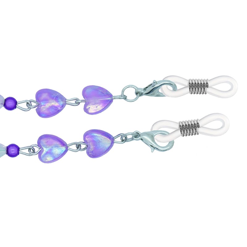 GoOpticians Purple Beaded Heart Women's Traditional Fasten Glasses Cord Necklace