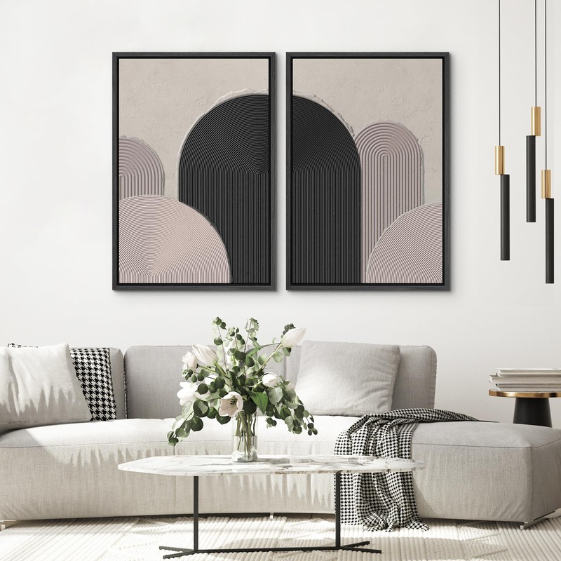 SIGNWIN Framed Canvas Print Wall Art Set Dark Mid-Century Geometric