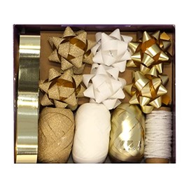 Design By Violet Gold and White Wrap Bow and Ribbon Set Xmas Presents Birthday