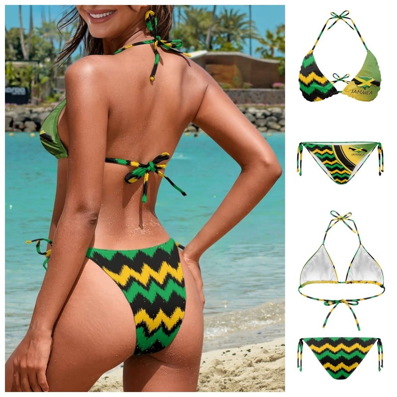 Cjfognsoa Jamaican Flags Jamaican Bathing Suit for Women 3 Piece