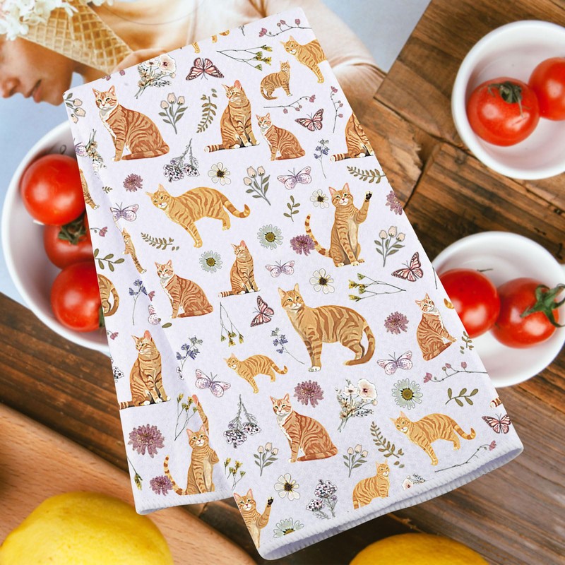 MYSOMY Orange Tabby Cat Kitchen Towels Orange Tabby Cat Gift