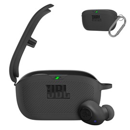 WADVCU for JBL Vibe Buds Case Cover, Silicone Protective Portable Scratch Shock Resistant Logo Visible Design Cover Compatible with JBL Vibe Buds Headphones Charging Case with Carabiner-Black