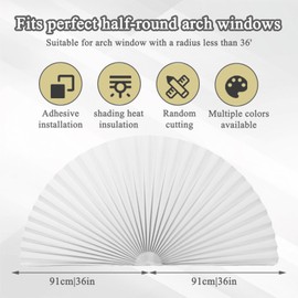 2 PCS Half Circle Window Shades, Arch Window Shade Blackout, Stick on Cellular Shades, No Drill, Easy Install, Suitable for All Windows(White)