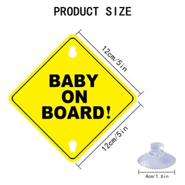 TRKETK 3 Stück Baby an Bord Auto Warnschilder, 5 x 5″ Warnaufkleber für Autoschilder mit Doppelten Saugnäpfen Wasserdicht Sicherheitszeichen Wiederverwendbare Kinder an Bord des Autoaufklebers