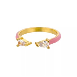ZARD Pink Enamel Rings with Teardrop Shaped Cubic Zirconia Accents