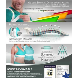 Sportstech Back straightener with magnets, back support for upright posture, adjustable posture trainer against neck shoulder pain, posture correction incl. Soft band for men and women RTX100, white, s