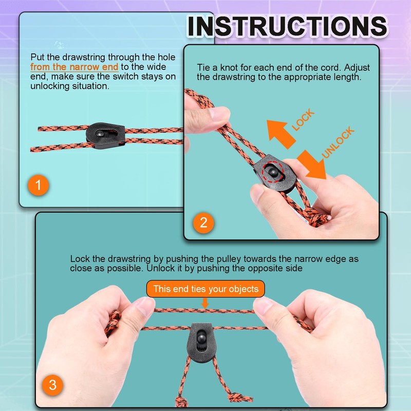 12 PCS Plastic Wheeled Cord Locks for Drawstring, Bungee E