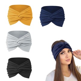 4 Pcs Wide Headbands for Women,Hair Bands Terse Stretchy Female Fascinators Headband Soft Satin Fabric Cool Elastic Sports Style,Adult Women'S Ladies Bandana Fashion Head Band,for Womens Yoga Sport