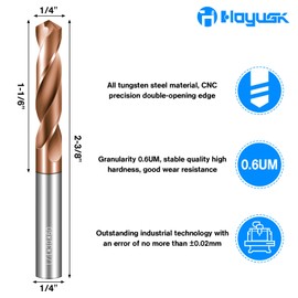 Solid Carbide 1/4" Drill Bits, Tungsten Carbide Drill Bit Set with TISIN Coated, Metal Drill Bit Set for Stainless Steel Hardened Steel Cast Iron Alloy Copper, 2 Pcs New