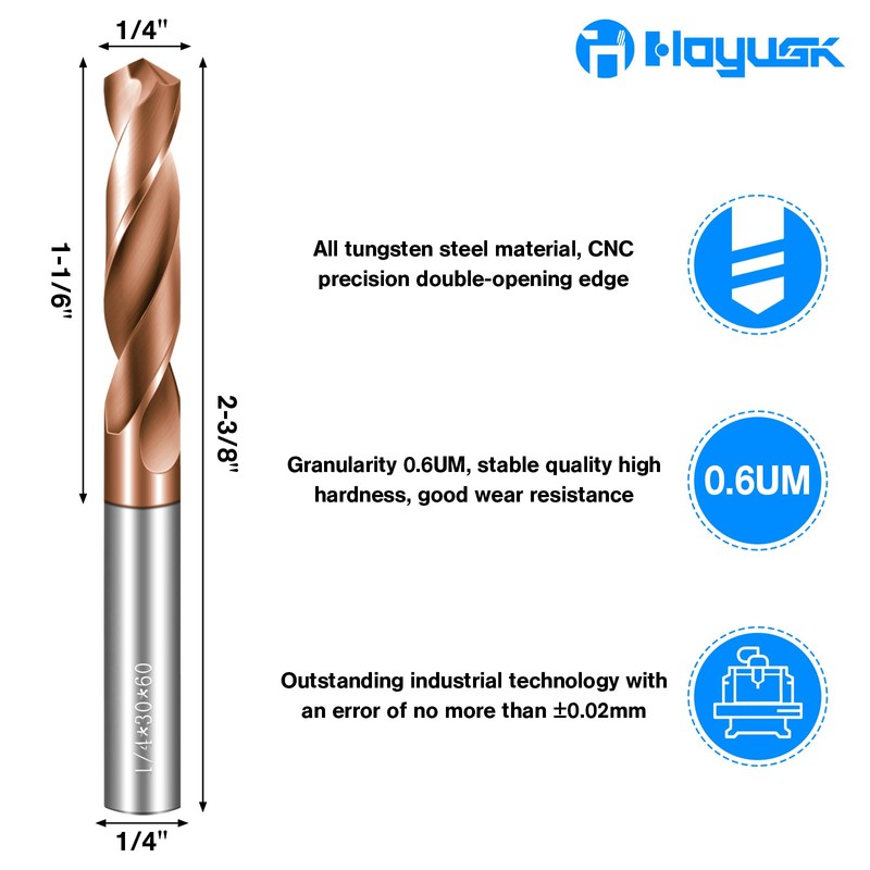 Solid Carbide 1/4" Drill Bits, Tungsten Carbide Drill Bit Set