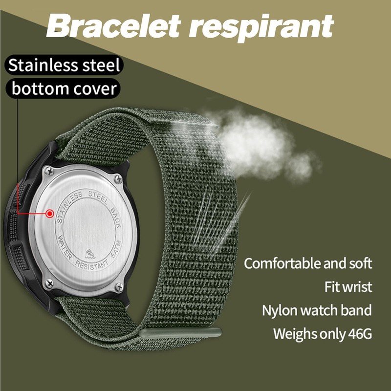 Men's Military Command Sports Watch Breathable Calendar Alarm Stopwatch Pedometer