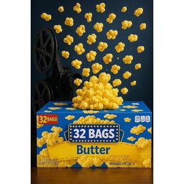 Microwave Popcorn – Movie Style Buttery Flavor, 32 Mini Bags (2.75 oz) | Whole Grain, Fluffy & Fast Snack for All Occasions