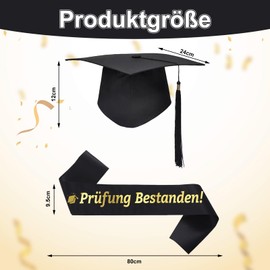 KASURE Exam Passed Sash with Graduate Hat, Black Gold Graduation 2025 Decoration Set Bachelor Hat with Graduation Sash Graduation Hat Graduation Hat Gift Idea Graduation Hat Unisex