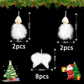 Angel Wings Christmas Tree Decorations 12 Pieces, Angel Wings Pendant Christmas Tree, Angel Wings White Christmas Tree Decoration, Gnome Pendant Set, for Outdoor Indoor, Christmas, Wedding, Home,