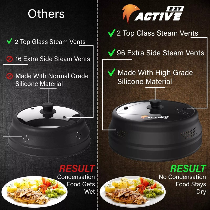 EZY ACTIVE Microwave Splatter Cover for Food, Silicone Microwave Plate