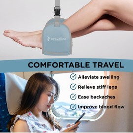 Airplane Foot Hammock – Memory Foam Travel Footrest with Rigid Base, Adjustable Strap for Long Flights & Travel Comfort (Blue)