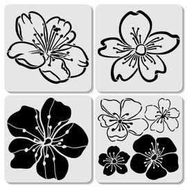ORIGACH 4 PCS Cherry Blossom Stencils - 30 x 30 CM Large Flower Pattern Stencil Drawing Template for Painting on Wood, Canvas, Wall - Reusable Template for Home Decor DIY Craft Art Gift
