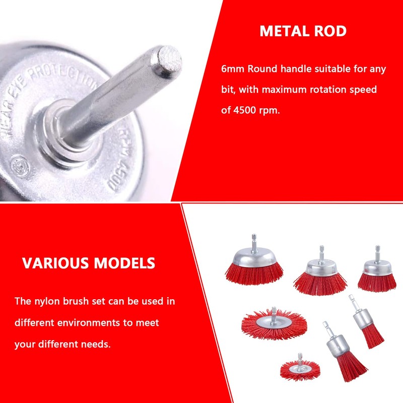 7-Piece Nylon Brush Set with 1/4 Shank Nylon Filament Disc