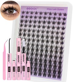 GGOKOK Lash Clusters Kit Wispy Lash Extension Kit 8-16mm Cluster Eyelash Extensions Kit Individual Lashes 140pcs with Lash Bond and Seal, Tweezers for Self Use(Wispy-06,Kit)