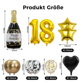 VIKY VIKY® 18 Geburtstag Deko Junge, Schwarz Gold Luftballons Deko 18. Geburtstag Junge Deko, Geburtstagsdeko 18 Junge Set mit 18th Ballons und Konfetti Luftballon, Party Deko 18 Geburtstag Mädchen Junge