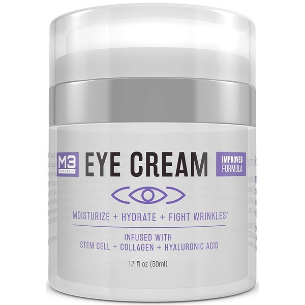 M3 Naturals Eye Cream Infused with Collagen Stem Cell and Hyaluronic Acid for Puffiness, Wrinkles, Dark Circles Under Eye, Bags, Fine Lines - Helps Anti-Aging, Healthy Skin Care Moisturizer 1.7 fl