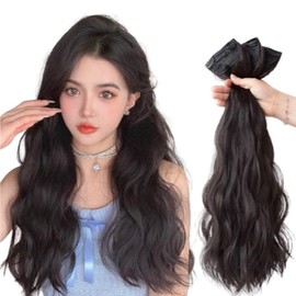 Diold natural straight hair extensions wavy part wig 3 pieces, 1 piece, brown black / 디올드 자연스러운 똑딱이 붙임머리 웨이브 부분 가발 3피스, 1개, 브라운블랙