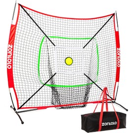 ZONLOLO - Red portátil de béisbol y softbol de 6 x 6 pies para golpear y lanzar, con marco de arco resistente y bolsa de transporte, lente circular especial y zona de ataque para una práctica precisa