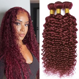 Dokksiiia 26/28/30 Inch Burgundy Weave Extensions 99j Kinky Curly Bundles Human Hair Burgundy Curly Wave Bundles Double Weft Brazilian Human Hair Extensions Natural Look