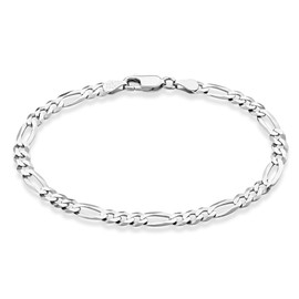 Miabella Solid 925 Sterling Silver Italian 5mm Diamond-Cut Figaro Chain Bracelet for Women Men, Made in Italy (Length 8 Inches)