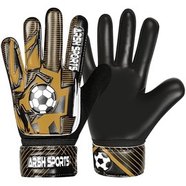 Arsh Sports Soccer Goalie Gloves for Kids,Goalkeeper Gloves for Youth Boys Girls 4MM Latex Palm,Anti Slip,Super Gip Double Wrist Protection (Black-Golden, Size 3 Suitable for 5 to 6 Year Old)